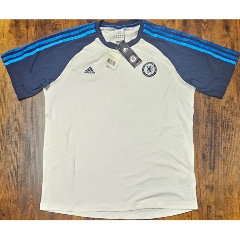 Adidas Chelsea Football Club Soccer Shirt Ringer Blue White 3 Stripe Large NWT